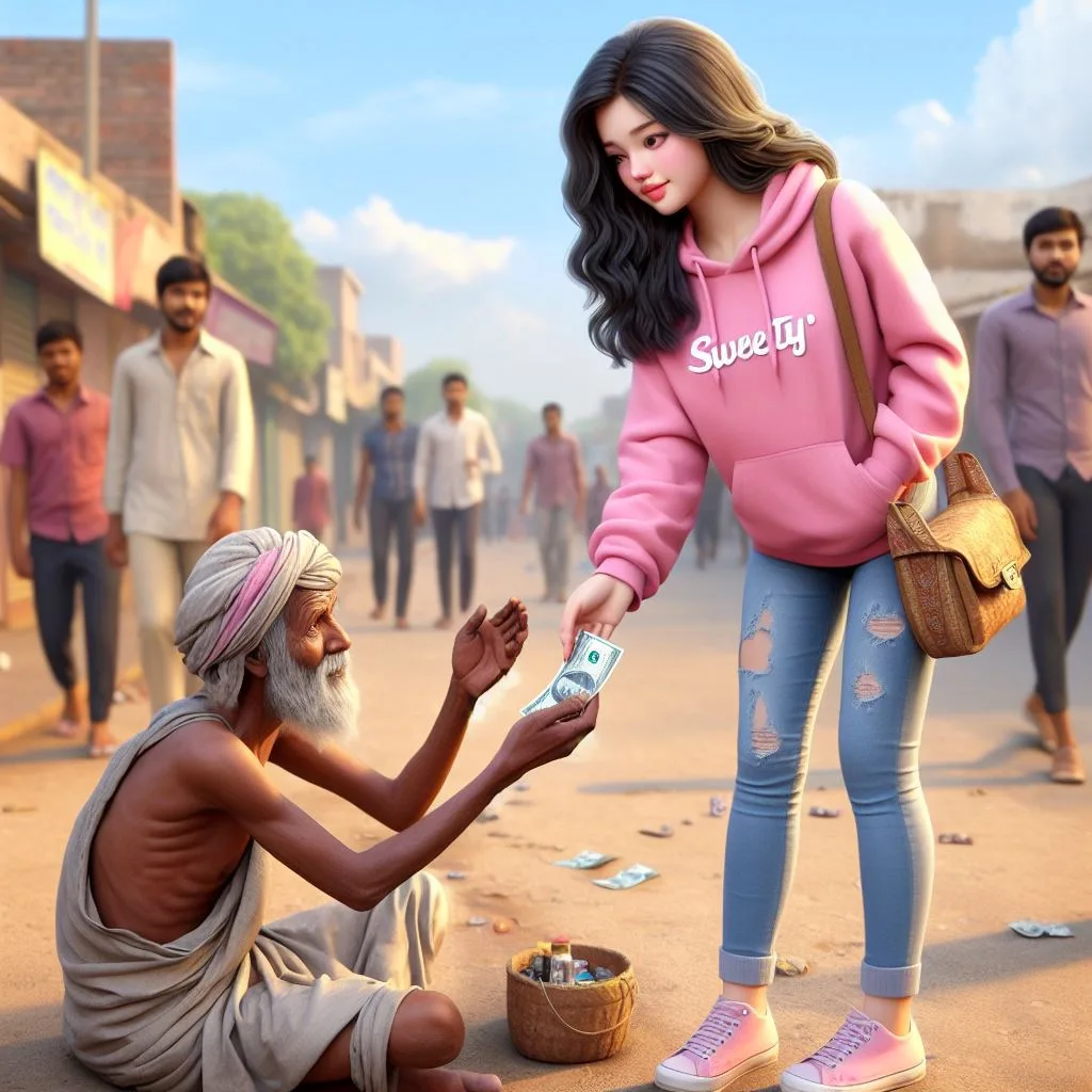 Create 3D Ai Boy Giving Money To Beggar Man Images Prompt