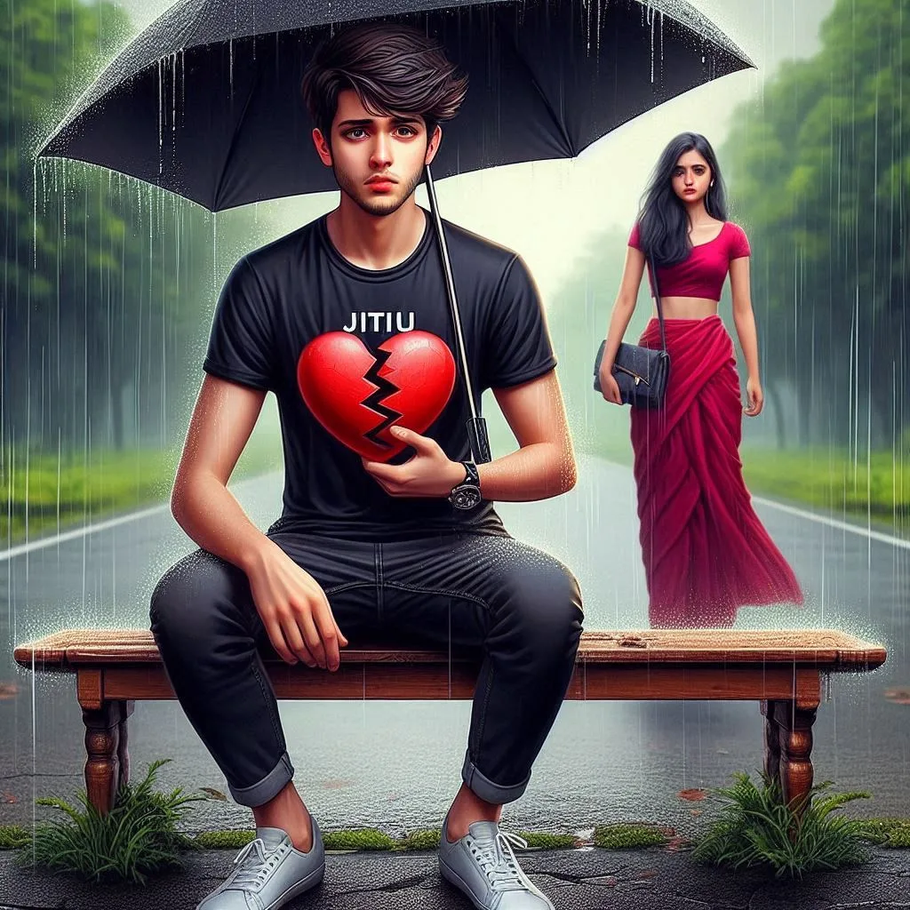 Sad Boy - Girl In Rain Ai Photo Editing Prompt