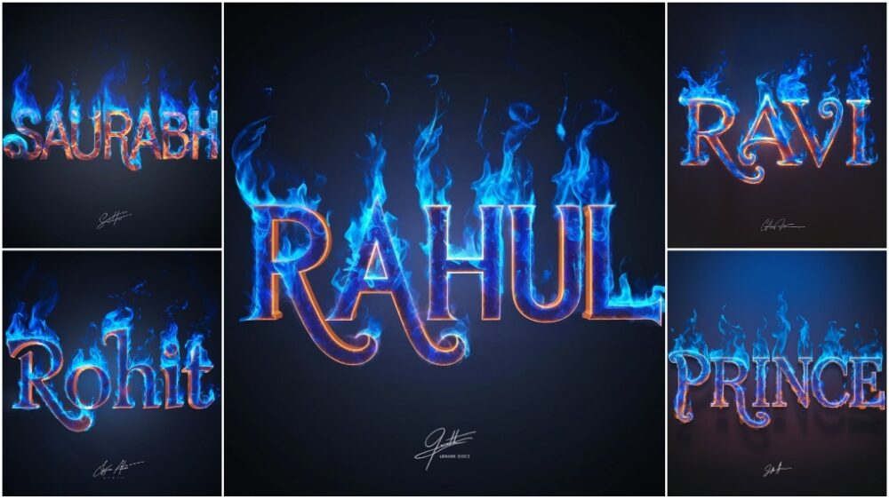 Blue Fire Text Name Ai Photo Editing