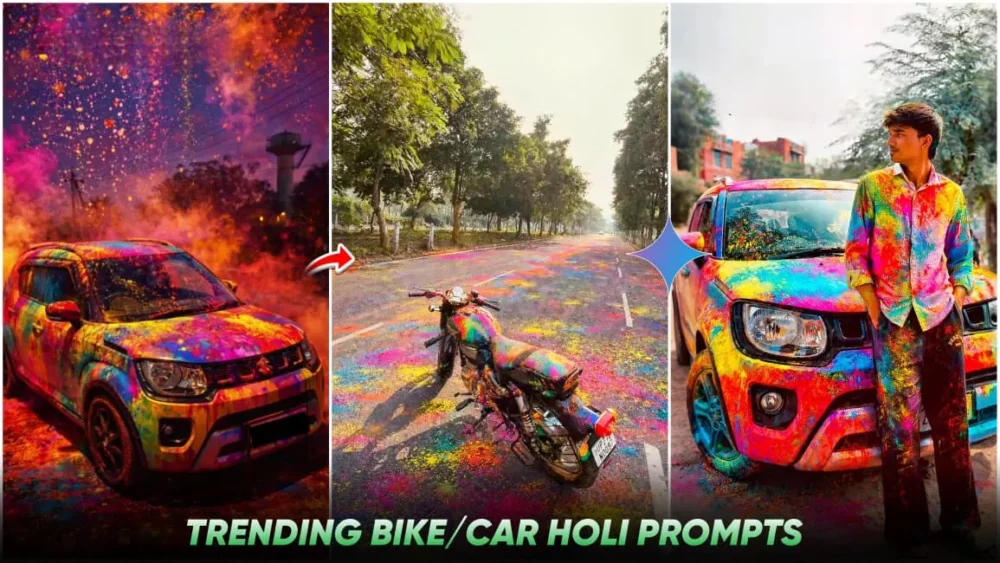 Holi Bike Car Ai Photo Editing Prompt